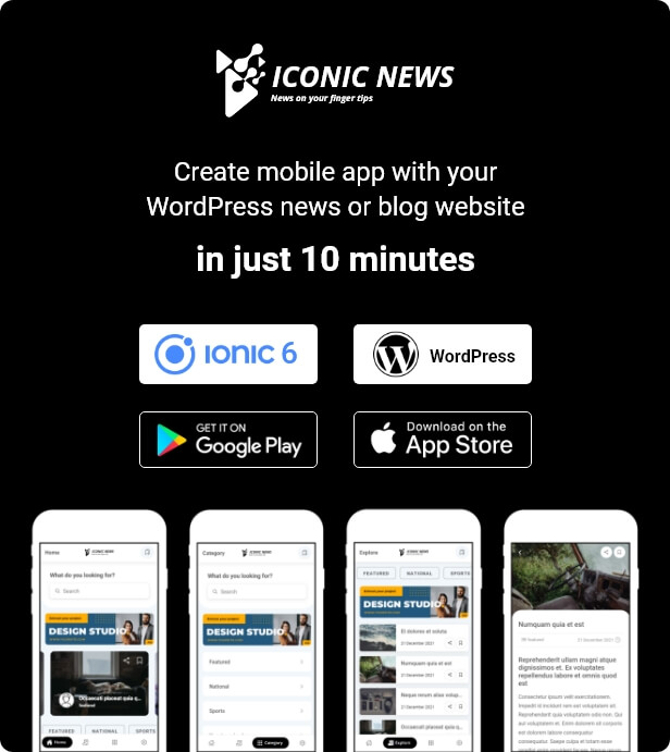 Iconic News - Ionic Android app and iOS Mobile app template banner